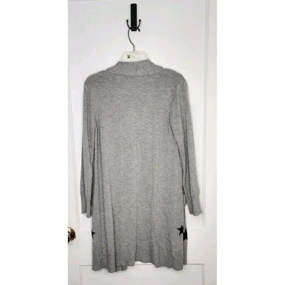 SOFT SURROUNDINGS Gray Stars Cashmere Blend DUSTER Open Cardigan Sweater Sz M - Picture 2 of 5